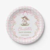 Hasenbaby-Party mit rosa Schleife und Gingham-Must Pappteller (Vorderseite)