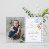 Hasenblauballons Foto 1. Geburtstagsfeier Dankeskarte (Stehend Vorderseite)