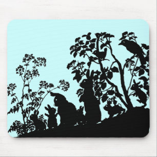 Hasenfamilie Silhouette Naturszene Vintage Wald Mousepad