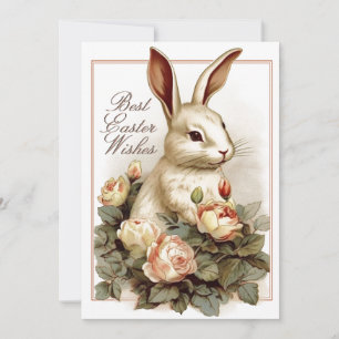 Hasenkaninchen rosa Rose Blume Ostern Wunsch Vinta Feiertagskarte