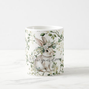 Hasenkaninchen-Träume Weiße Blumen Blätter Kaffeetasse