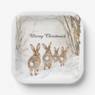 Hasenkaninchen Weihnachten im Wald Pappteller