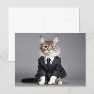Hasenkatze im Anzug Postkarte