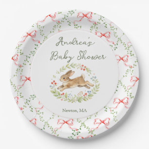 Hasenmädchen Rosa Blumen-Schleife Baby-Party Pappteller