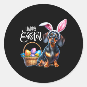 Hasenohren-Dachshund-Hund-Osterhasen Frohe Ostern  Runder Aufkleber