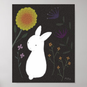 Hasenposter Tier Wandkunst Blumen Garten Poster