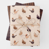 Hasenvögel mit Hüten und Weihnachtsschmuck Geschenkpapier Set (Beispiel)