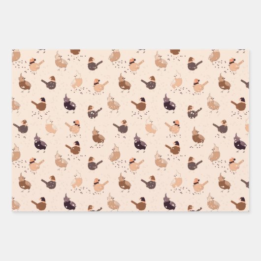 Hasenvögel mit Hüten und Weihnachtsschmuck Geschenkpapier Set (Vorderseite)