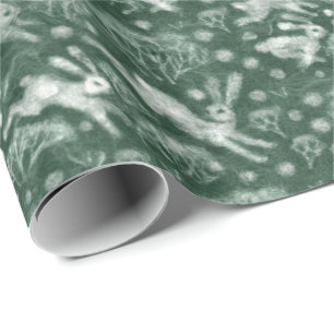 Hases Schneefeld Weißes Kaninchen Wintermuster Grü Geschenkpapier