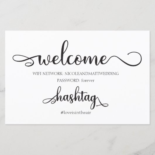 Hashtag für das Wifi-Netzwerk Schwarz-weiße Hochze (Vorderseite)