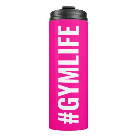Hashtag Gymlife Hot Pink White Modern Slogan Thermosbecher (Vorderseite)