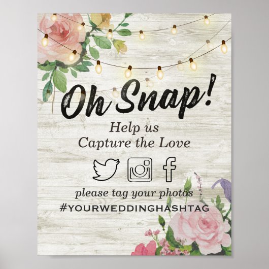 Hashtag-Hochzeitszeichen für Holzfloral Poster (Vorne)