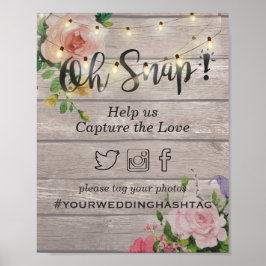 Hashtag-Hochzeitszeichen für Holzfloral Poster