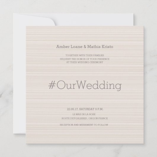 Hashtag moderne, elegante Elfenbeinlienstrände Hoc Einladung (Vorderseite)