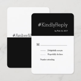 Hashtag moderne Schwarz-weiß-schicke Hochzeit rsvp Einladung