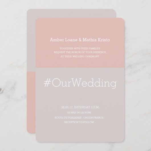 Hashtag schicke Hochzeit der modernen lila grauen Einladung (Vorne/Hinten)