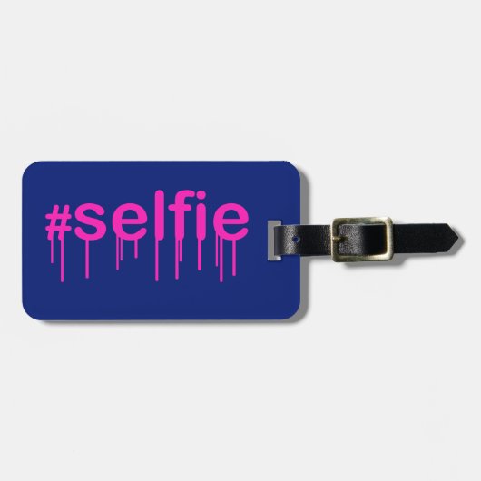 Hashtag Selfie Drooling auf blau Gepäckanhänger (Vorderseite horizontal)