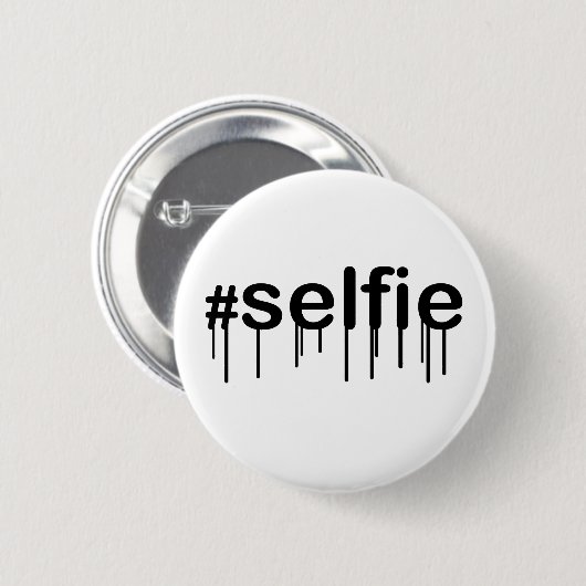 Hashtag Selfie Drooling auf weiß Button (Vorne & Hinten)