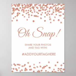 Hashtag Sign Rose Gold Glitzer Confetti White Poster