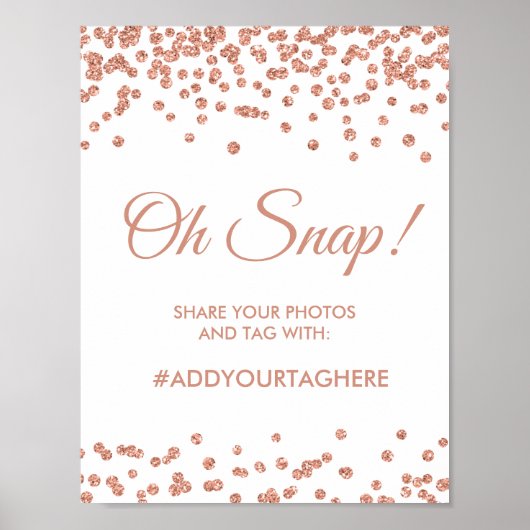 Hashtag Sign Rose Gold Glitzer Confetti White Poster (Vorne)