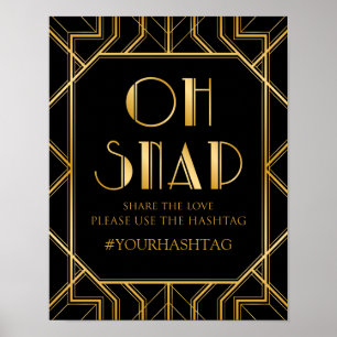 Hashtag Wedding Sign Gatsby Art Deco Poster
