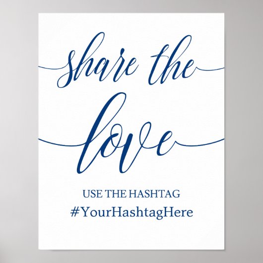 Hashtag Wedding Sign in Navy Blue Calligraphy Poster (Vorne)