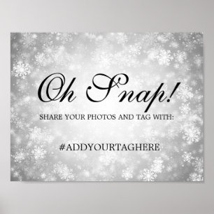 Hashtag Wedding Sign Silver Winter Wonderland Poster