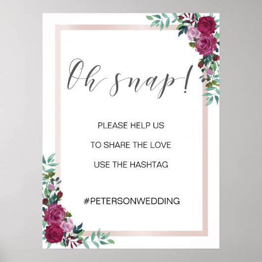 Hashtag-Zeichen für Aquarellfarben-Rose Poster (Vorne)