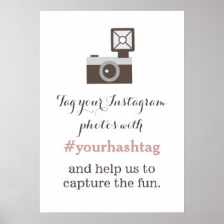 Hashtag-Zeichen für Vintage Camera Instagram-Fotos Poster
