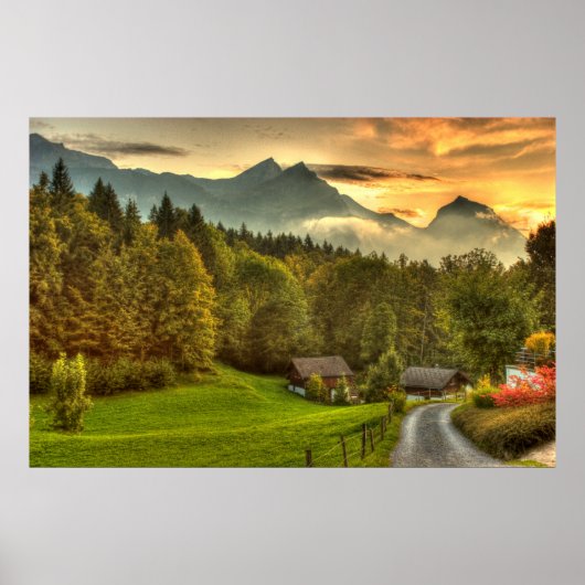Hasliberg Schweiz Sonnenuntergang und Schweizer Be Poster (Vorne)