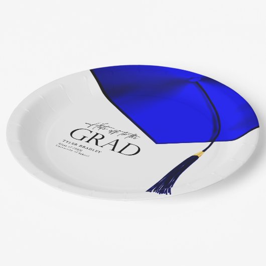 Hasoff to Grad Blue & Gold Mens Abschluss Pappteller (Schrägansicht)