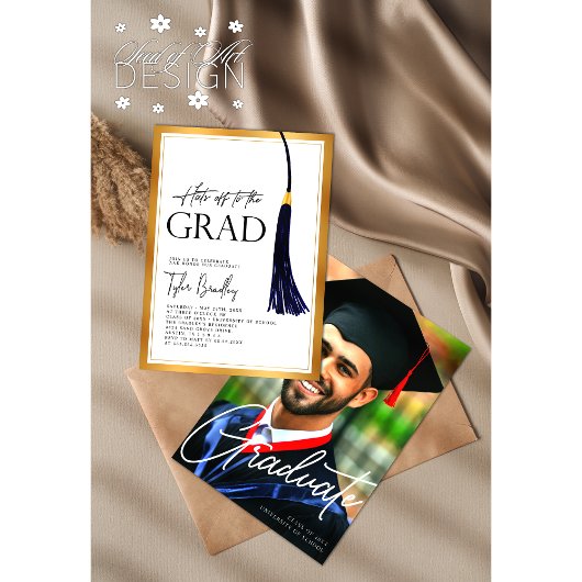 Hasoff To Grad Blue Gold Tassel Abschluss Foto Einladung