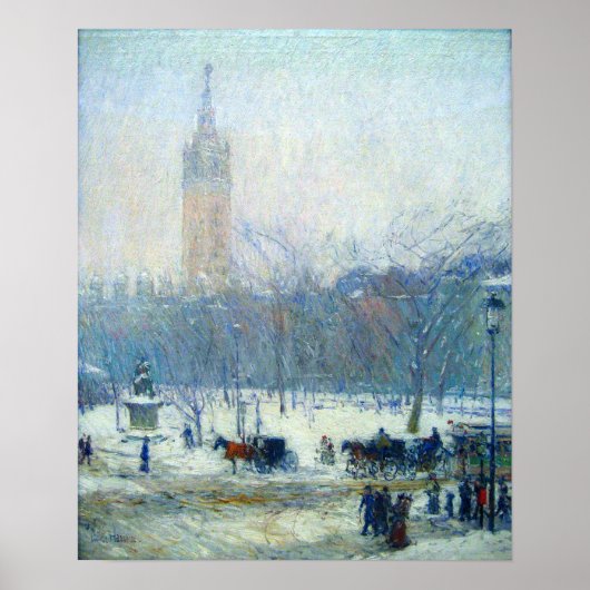 Hassam - Schneesturm auf dem Madison-Platz 1893 Poster (Vorne)