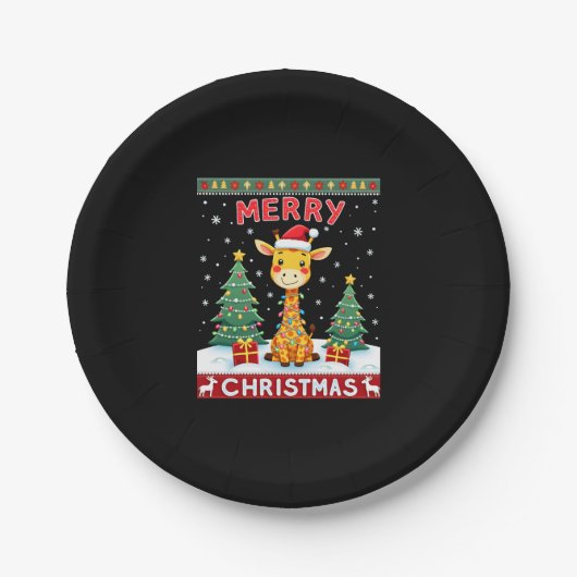 Häßliche Giraffe Weihnachtspullover Lustige Santa  Pappteller (Vorderseite)