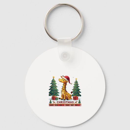 Hässliche Giraffen-Weihnachtspullover Lustiger Wei Schlüsselanhänger (Vorderseite)