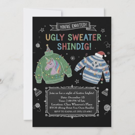 Hässliche Schultafel-Weihnachtspullover-Party - Lu Einladung (Vorderseite)