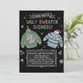 Hässliche Schultafel-Weihnachtspullover-Party - Or Einladung (Stehend Vorderseite)