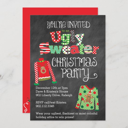 Hässliche Strickjacke-WeihnachtsParty-Tafel-Art Einladung (Vorne/Hinten)