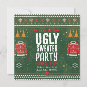 Hässliche Sweater-Party – Grünes goldenes Weihnach Einladung