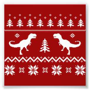 Hässliche T-Rex Dinosaurier-Weihnachtsstrickjacke Fotodruck