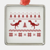 Hässliche T-Rex Dinosaurier-Weihnachtsstrickjacke Silbernes Ornament (Vorne)