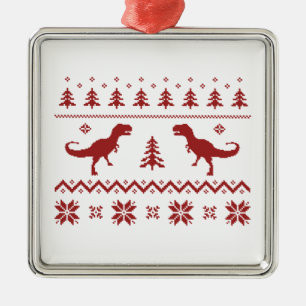Hässliche T-Rex Dinosaurier-Weihnachtsstrickjacke Silbernes Ornament