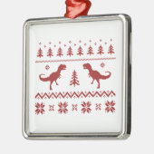 Hässliche T-Rex Dinosaurier-Weihnachtsstrickjacke Silbernes Ornament (Links)