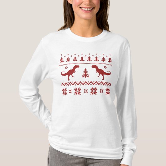 Hässliche T-Rex Dinosaurier-Weihnachtsstrickjacke T-Shirt (Vorderseite)