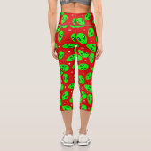 hässliche Weihnachten Alien Rote Stars Capri Leggings (Rückseite)