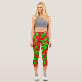 hässliche Weihnachten Alien Rote Stars Capri Leggings