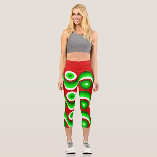 hässliche Weihnachten Mod groovy rot Capri Leggings (Vorderseite)
