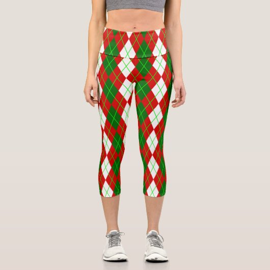 hässliche Weihnachten Raute kariertes Retro Capri Leggings (Vorderseite)