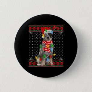 Hässliche Weihnachts-Hundlichter Santa Hut Blue He Button