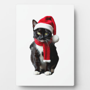 Hässliche Weihnachts-Schwarze-Katze-Santa-Hut-Scha Fotoplatte